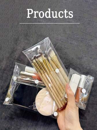 1/3 piezas Bolsa de maquillaje de PVC transparente con botón a presión, adecuada para artículos de tocador, artículos pequeños, lápiz labial, accesorios de viaje, estuche de lápices para niñas y mujeres, bolsa de cosméticos, bolsa de artículos de tocador, organizador de vanidad para el hogar, organizador de joyas, organizador de brillo de labios, estante para esmalte de uñas, organizador de viaje de cosméticos y artículos de tocador, regalo de almacenamiento esencial transparente, artículos esenciales para cruceros, suministros para dormitorios, regalo para dama de honor, regalo para la madre, regalo de cumpleaños, regalo para amigos y maestros