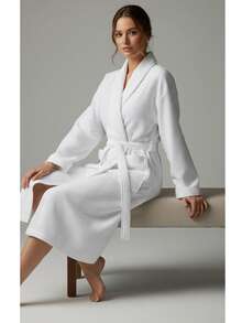 Waffle Weave Bathrobe Minimalist Luxury For Everyday Moments Soft, Light, And Refined S/M - L/XL - White - View 4