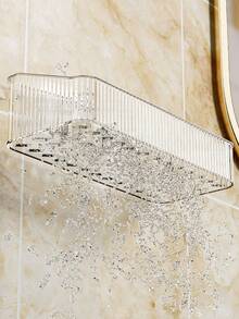 Luxury PET Plastic Bathroom Shelf Clear Wall-Mounted Bathroom Shelf Storage Rack Transparent Organizer Durable Plastic Modern Aesthetic, Sturdy Construction, Minimalist Design, Highquality Plastic, Easy To Clean,Easy To Install,Wall Mounted Self-Adhesive Wall-Mounted With Drainage,For Bottles, Jars, And Cosmetics Christmas Decoration, Household. For Cosmetic Storage, Bathroom Storage, Bathroom Accessories.