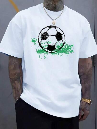 Men'S Soccer Graphic T-Shirt - White Tee with Black & Green Accents - Breathable Summer Shirt Sports Casual Outfits & Soccer Fans - Athletic Fit Casual Top Outdoor Activities Apparel Sporty Design Comfortable Fit Durable Fabric Short Sleeve Top Active Lifestyle Letter Print Stretchy Neckline Printed Top Active Men , ,g high-quality pure cotton T-shirt with minimalist printing soft and breathable fabric comfortable and loose suitable for all day wear suitable for office casual wear spring and summer daily appearance elegant and youthful design ropa de hombre ,