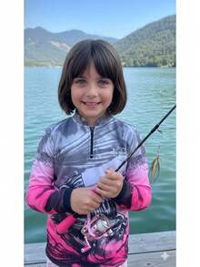Camiseta Camiseta de Pesca Infantil Tucunaré Feminina Gola Zíper Proteção Solar UV50+ New Fisher NF47i - TUCUNARE INF - Visão 5