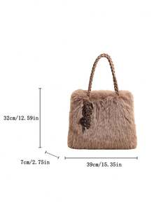 Fashionable Fluffy Casual Minimalist Chic One Shoulder Handbag For Women, Autumn 2025 - Coffee - View 8