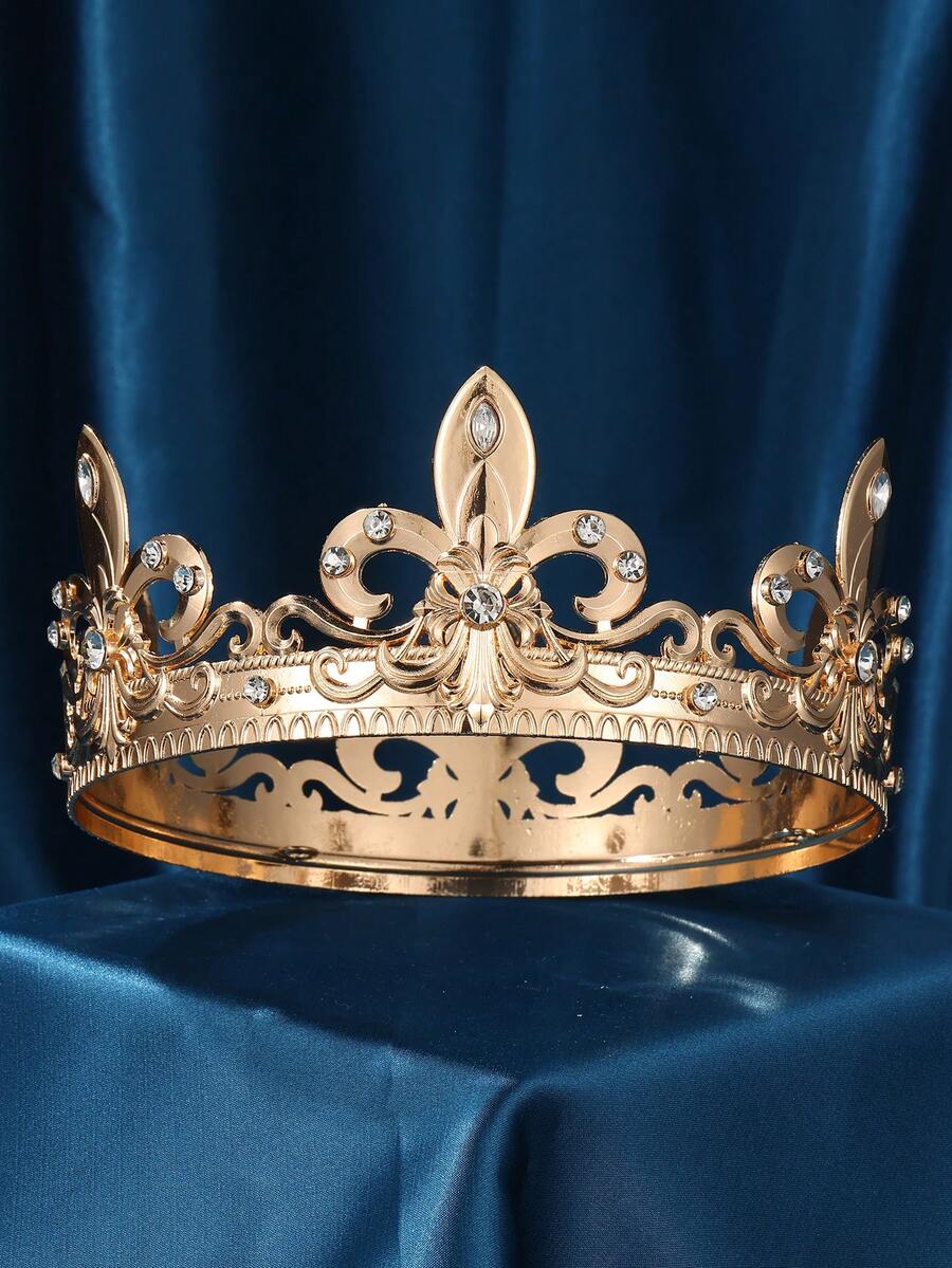 King Crown, King Crowns For Men Crystal Vintage Baroque Black Crown Prom King Crown Tiara Evil Crown Luxury Rhinestone Silver Crown For Birthday Prom Halloween Cosplay Party Birthday Crowns Wedding Hair Accessories - Gold - View 1