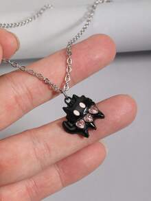 Gothic Retro Pink Heart Cat Pendant Necklace, Y2K Aesthetic Charm Jewelry Accessory For Girls