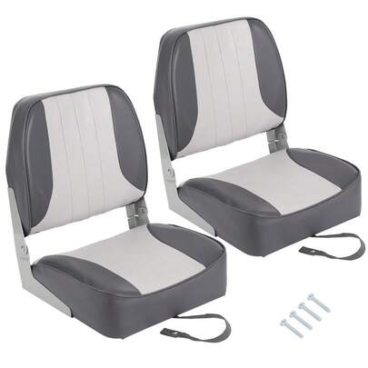 2 Pack Low Back Folding Boat Seats - 19"X16.5" Thick Elastic Cushio Boat Chair, Waterproof Fishing Chairs For Bass Tracker For Sightseeing Boats, Speedboat (Low-Light Gray)