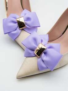 1 Pair Purple Square Buckle Fabric Shoe Clips, Fashion Elegant Shoe Accessories, DIY Removable Decoration For Women Shoes - Purple - View 7