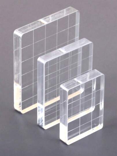 3 Stück [Beliebte Wahl] Acryl Stempelblock Set mit Komfort-Griffen - Klar, mit Gittermuster für Präzision - Ideal für DIY Scrapbooking & Basteln, in 6 Größen