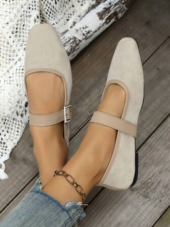 Bailarinas de mujer de unicolor y suaves, con cierre de correa, cómodas y casuales, con suela transpirable y suave