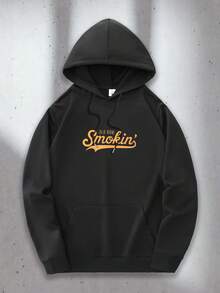 Felpa con cappuccio da uomo con motivo divertente da barbecue - Old Row Smokin' Meats & Clapping Cheeks design di maiale, felpa girocollo con stampa nera e dorata, abbigliamento casual durevole adatto per feste di barbecue, casa e uso quotidiano (lavabile in lavatrice), oversize - nero - Visualizzare 3