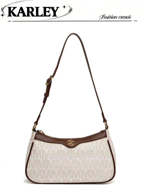 Fashionable Women Handbag, Versatile Retro Contrast Color Crescent Bag Embroidered Baguette Bag, YK2 Style Bag Women Handbag Shoulder/Underarm Bag