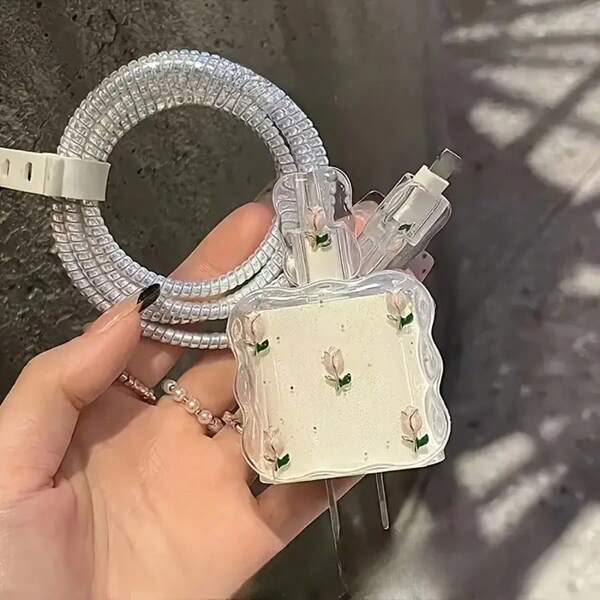 5pcs Resin Tulip Charging Cable Protector Sleeve Compatible With IPhone 18/28W Data Cable, Anti-Bending Protection