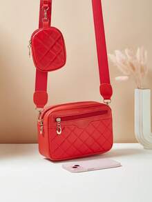 1 pieza Bolso pequeño para niñas con patrón de olas y letras en relieve, billetera para teléfono y monedero - Rojo - Ver 5