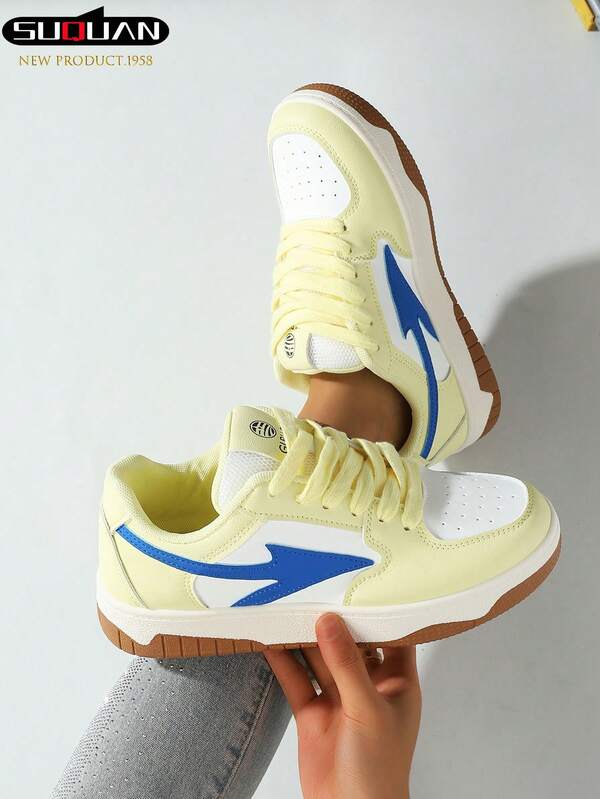 1 Pair Women's White Casual Sneakers, Fashion Flat Shoes, Lace-Up Comfortable Athletic Shoes For Students, School, Versatile, Spring/Autumn