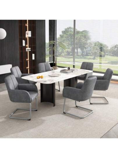 Dining Chair, Set Of 2, Armchair, Modern, Minimalist Leisure Living Room Bedroom Stoel Arched Steel Legs, Grijs [OLD SKU:WF310649AAG]