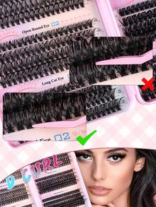 MEM 632/1240/120pcs Eyelash Clusters, High Volume, Curl Length 8-16mm, DIY Eyelash Clusters, Natural Look, Thick & Long, Super Soft & Lightweight, Reusable, Individual Segment Lashes, Eyelash Extension Kit, Suitable For Travel, Daily Wear (Beginner Friendly), Weddings, Dates, Parties, Holidays, Great For Christmas/Halloween/Gifts - 黑色 - 查看 8