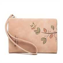 Cartera corta para mujeres con correa de muñeca, tarjetero floral beige, monedero, clip para dinero, uso diario minimalista para estudiantes - Rosa - Ver 9