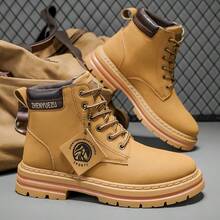 Men's Letter Print Casual Outdoor Hiking Shoes - Khaki - View 9