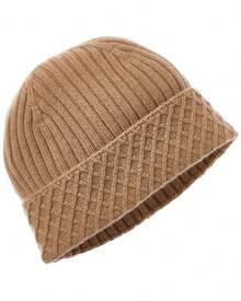 Bruno Magli Diamond Cuff Rib Cashmere Beanie - Brown - View 1