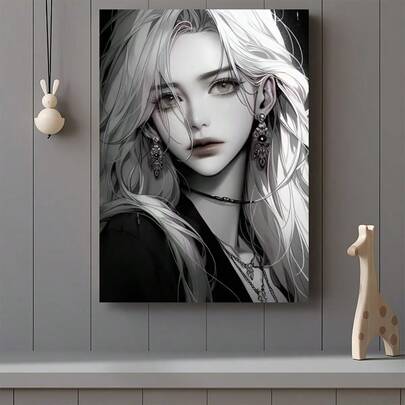Charming Chic Girl Canvas Wall Art: Anime-Inspired Poster, Perfect For Living Room, Bedroom, Cafe, Kitchen, And Restaurants - No Frame Included