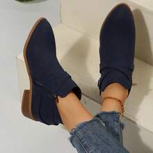 Botines de mujer tipo Chelsea, nueva moda de otoño/invierno con puntera puntiaguda, hebilla, unicolor, cremallera lateral, caña corta y tacón medio, clásicos botines de vestir