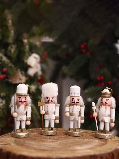 2025 New Christmas 4pcs Nutcracker Pendant, Creative Soldier Puppet Decor, White Nutcracker Statue, Nutcracker Soldier Tree Decor, Suitable For Holiday Parties, Gifts