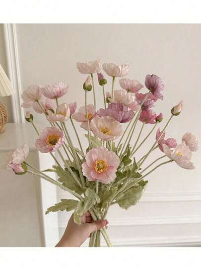 3Pcs/1Pc Poppy Artificial Flower Home Decoration Silk Flower Plush Rod Artificial Flower Ornaments Bouquet Party Decoration Wedding Decoration Restaurant Table Artificial Flower Decoration Artificial Flower Branches Include Wire Can Be Folded