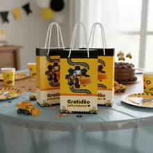 10 Bags PICK UP AND BUILD 13x24x6cm Tractor - Souvenir And Thank You For Children's Birthday Party - Gift Packaging Souvenir Guests Builder And Construction Truck Work - Bag With Drawstring Handle With Tip For Children's Treats - 聯結機 - 查看 1