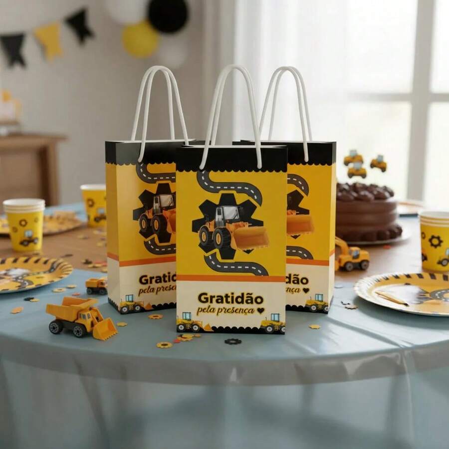 10 Bags PICK UP AND BUILD 13x24x6cm Tractor - Souvenir And Thank You For Children's Birthday Party - Gift Packaging Souvenir Guests Builder And Construction Truck Work - Bag With Drawstring Handle With Tip For Children's Treats - 聯結機 - 查看 1