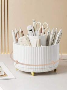 Soporte giratorio para bolígrafos para escritorio de oficina - Caja de almacenamiento de papelería - 5 compartimentos - Lápices y bolígrafos - Suministros de aprendizaje - Estantería de almacenamiento para el escritorio - Organizador de escritorio de gran capacidad para bolígrafos - Caja organizadora de productos de maquillaje - Multicolor - Ver 1