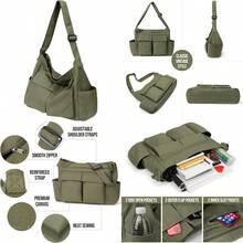Canvas Messenger Bag Hobo Shoulder Bag Crossbody Bag With Multiple Pockets Large Tote Bag Handbag For Women Men - 軍綠色 - 查看 1