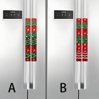 2 st. julmönster till kylskåpsdörrhandtag, dammtäta dörrhandtagsskydd för kylskåp, mikrovågsugn, halkfria, oljefria dörrhandtagsskydd, lämpliga för skola, kontor, hem, resor