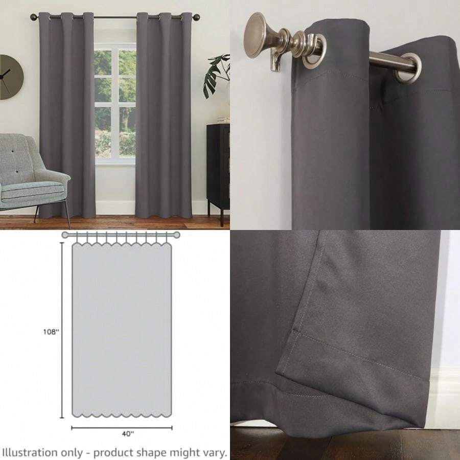 Sun Zero Easton - Cortina con ojales opacos,(Gris Carbón 101.6An x 274.3Al cm (1 Paneles)) - Tipo 2 - Ver 1