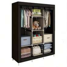 Large Capacity Freestanding Wardrobe Storage Cabinet With Shelves And Hooks, Easy To Assemble, Suitable For Bedroom, Home Office, Closet Organization, Durable Structure, Wall-Mounted Clothes And Hat Storage Rack, Portable Closet, Clothing Organizer Box, Wardrobe Shelf, Home Office Storage, Bedroom Organization, Multifunctional Shelf, Modern Closet, Large Capacity Storage, Metal Construction, Hanging Organizer, Shelf Unit, Mounted Closet Systems - màu đen - Xem 2