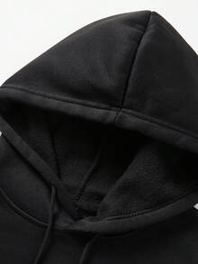 Plus Size Men's Solid Color Hoodie, Fashion & Versatile - Black - View 3