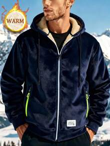 Giacca con cappuccio con chiusura lampo, sfumata e foderata termicamente, adatta per l'uso quotidiano all'aperto, per uomo, autunno/inverno