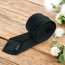 Solid Color Striped Men's Tie With Quality Texture, A Must-Have For Weddings, Business And Formal Occasions - Black - View 3