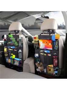 Car Backseat Organizer With 10" Table Holder, 9 Storage Pockets Seat Back Protectors Kick Mats For Kids Toddlers, Travel Accessories,