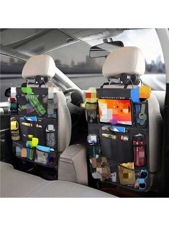 Car Backseat Organizer With 10" Table Holder, 9 Storage Pockets Seat Back Protectors Kick Mats For Kids Toddlers, Travel Accessories,