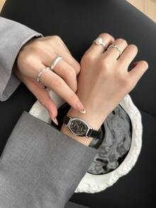 1pc Women's Oval Roman Numerals Casual Elegant Quartz Wrist Watch, Suitable For Daily Wear - màu đen - Xem 6
