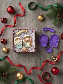 AG MANUALIDADES Cortadores De Galletas "Nacimiento" Navidad Con Plantilla - Morado - Ver 2