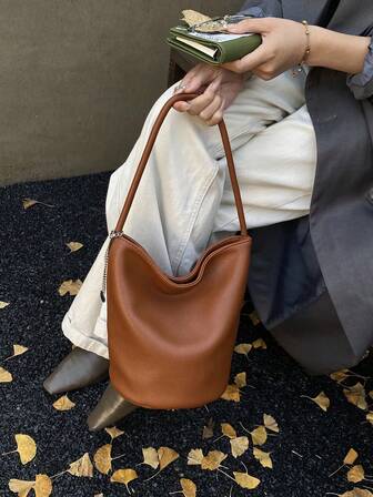 2026 Spring New Large Capacity Water Bucket Bag With Lychee Texture And Accessories Shoulder Bag, Underarm Bag, Handbag Business Women's Leisure Fashion Daily Commuter Bag, Suitable For Work, Shopping, Dating, Travel, College Students, Women's Bag, Daily Use