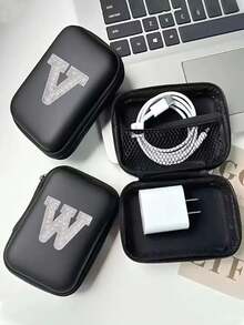 5/3/1 piezas Caja de almacenamiento de cuero PU con letra A-Z, Portador de tarjetas de juego, Organizador de caja de tarjetas de identificación/tarjetas/tarjetas de presentación, Adecuado para viajes, accesorios digitales, estuche para auriculares - Multicolor - Ver 5