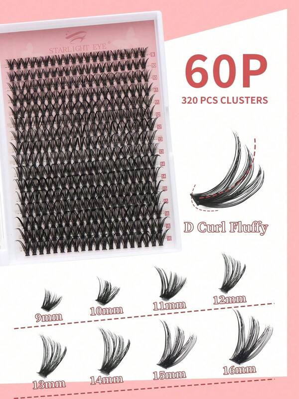 Cílios 320cluster D Curl 60D Golden Luxe 3D Harem | 320 Silk Clusters D-Curly Volume à prova d'água com efeito vison | Comprimentos de noiva de 9 a 16 mm, certificação Halal | Cílios para Eid/casamento/festa noturna com design de Kohl árabe, resistentes ao calor para clima desértico