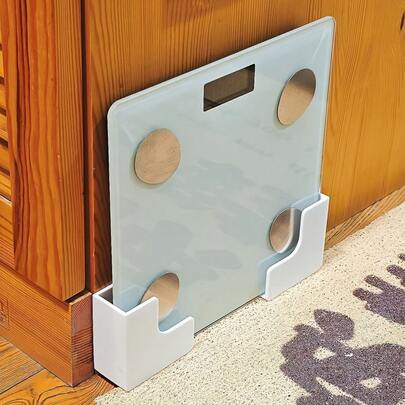 2 件装壁挂式浴室秤收纳架，免钻孔挂钩，智能秤架，壁挂式秤收纳架，白色现代浴室/厨房橱柜收纳架，实用挂钩，可调节挂钩，家居装饰挂钩，厨房配件，浴室配件