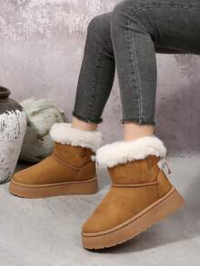 2025 Winter New Western Style Faux Fur Lined Round Toe Casual Thick Comfortable Snow Boots For Women