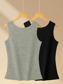 2pcs/Set Women's Thermal Underwear Tops, Self-Heating Warm Base Layer Vest