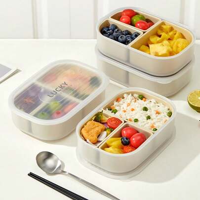 1pc Plastic Bento Lunch Box With Detachable 3 Compartments, Portable Fruit Salad Food Storage Container, Large Capacity Divided Bento Box, Refrigerator & Microwave Allowable, Reusable Lunch Container, Food Fresh Box, Suitable For Student And Adult Use In Home, School, Office, Outdoor Camping, Picnic, Travel, Back To School