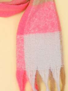 1pc Kids Thick Soft Warm Plaid Tassel Scarf, Boys Girls Cold-Proof Neck Warmer, Suitable For Daily Use - Pink - View 2