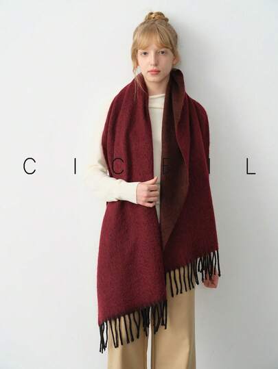 1 pieza Bufanda de mujer de unicolor de poliéster suave y versátil de doble cara, para uso diario