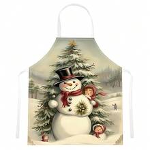 1pc Vintage Christmas Pattern Printed Apron, Suitable As Christmas Gift, Christmas Decor, Christmas Atmosphere Decoration, 100% Polyester, Sleeveless, Neck Strap Design, For Cooking, Baking And Entertainment, Great For Home, Restaurant, Party, Outdoor BBQ, Baking Apron | Vibrant Apron | Polyester Apron | Printed Apron - Multicolor - View 22